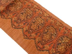 作家物　手織り紬金彩草花模様名古屋帯